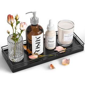 Oak Bathroom Tray for Counter, 11.2" Wooden Vanity Tray for Perfume Jewelry Make